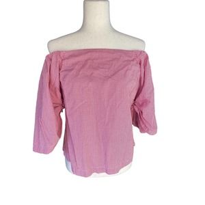 Banana Republic Red Plaid Gingham Off Shoulder Picnic Coquette Top XS Small